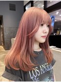 ピンクベージュ_ピンクブラウン切りっぱなしボブ_ba478311