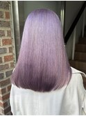 ミディアムレイヤーカット長めボブラベンダーミルクティーカラー