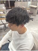 波巻きパーマ/刈り上げマッシュ