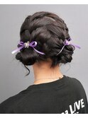 お団子リボン推し活推しカラーヘアセットヘアアレンジヘアメイク
