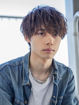 シティ(CITY) 【men`s】フェザーパーマグレー刈り上げショートブルーカラー