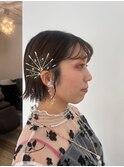タッセルボブショートカットウルフカットフェミニンロング着物