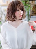 ★ヘーゼルベージュ斜めバングくせ毛風大人ボブ20代30代40代★9