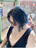 20代30代/ボブ/外ハネ/ハイトーンカラー/ブルー/ブリーチ/韓国