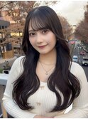 ワイドバングフルバングシースルーぱっつん前髪おくれ毛