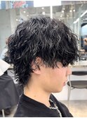メンズマッシュウルフカットシャドウパーマ波巻きスパイラル