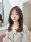 韓国ゆるふわ内巻きロングレイヤー小顔シースルー前髪