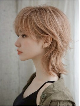 シオン(shion) ダブルカラーオリーブベージュ前髪くびれミディ_F31492