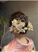 成人式ヘアセット水引きアレンジシニヨンお団子ヘア和装