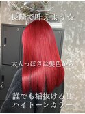 韓国風ハイトーン ビビットレッド ケアブリーチ ダブルカラー