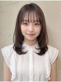 顔まわりレイヤー/地毛風ブラウン/レイヤーミディ