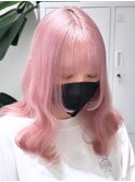 3567タイトストレート外国人風グラデーション波巻きベールピンク
