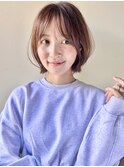 切りっぱなしボブ×小顔前髪×ベージュカラー×レイヤーカットx