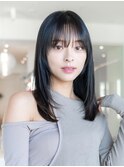 グレーベージュ/ロングレイヤー/前髪パーマ/韓国/くびれ/小顔