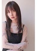 ロング前髪あり姫カットレイヤーカットシャギー
