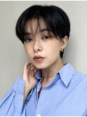 ハンサムショートパーマニュアンスパーマ黒髪耳かけ10代20代