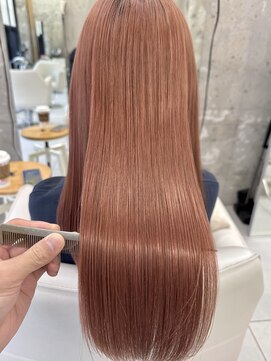 ソワネ 表参道(soigne) 表参道酸性ストレートパーマ艶髪セミロングレイヤーオレンジ30代