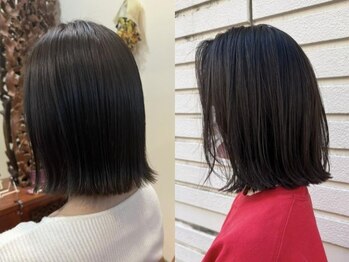 ヘアーフィックス リュウアジア 越谷店(hair fix RYU Asia)の写真/明るくできないけど、髪色を楽しみたい…そんな方に。赤みを抑えた“透け感カラー”が大好評◎