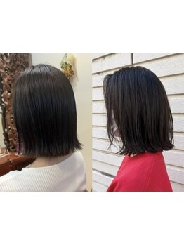 明るくできないけど、髪色を楽しみたい…そんな方に。赤みを抑えた“透け感カラー”が大好評◎