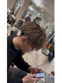 ブラウンベースメッシュ縦落ちツイスパ