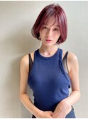 切りっぱなしボブ ピンクブラウン イメチェン 似合わせカット