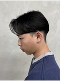 メンズセンターパートニュアンスパーマアップバング