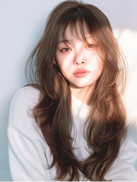 ラベストクズハ(LOVEST KUZUHA) ロングレイヤー/艶髪/韓国風ヘア/アッシュブラウン/大人ブラウン