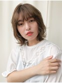 ナチュラルブラウン、切りっぱなしボブ、外ハネ