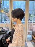 ハンサムショート_暗髪グレージュ_マッシュショート＿くびれヘア