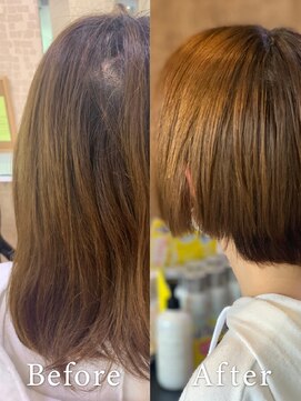 アークスヘアー オレンジべージュ大人かわいいマニッシュ丸みショートボブ