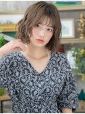 ゆるふわくびれボブ前下がり小顔前髪カール