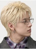 金髪センターパートメンズショートダブルカラーサイド