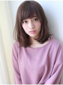 暗めカラーフェイスグランマッシュ前髪下ろし流しマロンベージュ