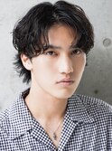 フェザーパーマ/ブルーブラック/刈り上げセンターパート[新宿]