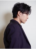韓国メンズパーマ 黒髪パーマ センターパートシースルーマッシュ