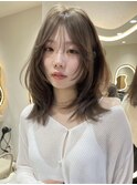 韓国ヘアーハッシュカットレイヤーカットグレージュブリーチ無し