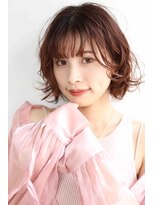 アボヘアー(Abo hair)&nbsp;大人可愛いレイヤーショートボブ＊透け感バング＊ワインレッド