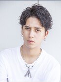 フェザーパーマブルーブラックサーフカールスパイキーショート