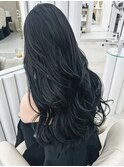 20代30代ロング黒髪ブルーカラーブラック透明感カラー