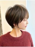 黒髪ネビージュ 小顔 耳かけショートカット × ショートボブ　S4