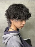 波巻きウルフパーマ　襟足シルバー　ブリーチ2回