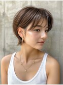 20代30代大人可愛いアッシュベージュくびれボブ耳掛け透明感