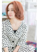 ミック ヘアアンドビューティー 大山店(miq  Hair&Beauty)&nbsp;センターパートオレンジカラー☆リバースカールウルフボブc1