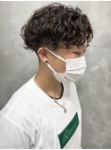 束感スパイラルウェーブパーマツーブロックアップバングショート