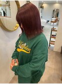 大人かわいいぱっつんボブ 切りっぱなしボブ ピンクカラー