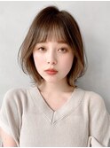 前髪ウェーブパーマ外ハネボブ似合わせカットこなれミディ