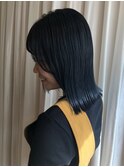 外ハネミディ＊ブルーブラック＊切りっぱなし【ZinaCENTRAL】