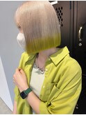 ミルクティーベージュ/ライムイエロー/裾カラー/ボブ