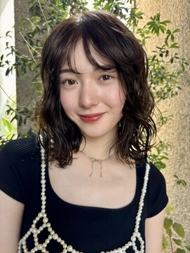 メゾンアクア 表参道(Maison ACQUA) +小顔ミディアムパーマミディアム/デジタルパーマボブパーマ前髪