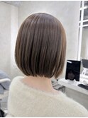 顔から周りカット/縮毛矯正/ダークブラウン/コーラルピンク